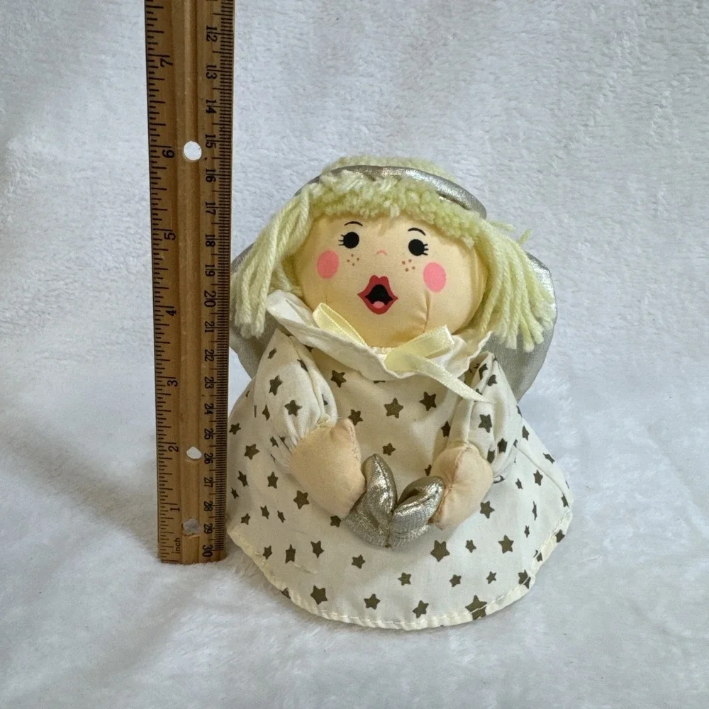 Lillian Vernon‎ Soft Fabric Angel Doll Christmas Gold Silver Star Dress 7 Inch